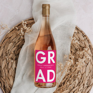 Hot Pink   Bold Grad Graduation Wine Label