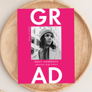 Hot Pink Bold Grad Photo Graduation Party Invitation Postcard