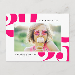 Hot Pink Bold Typography 2024 Photo Graduation Announcement Postcard