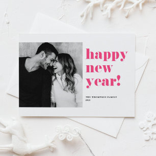Hot Pink Bold Typography Photo Happy New Year 2025 Holiday Card