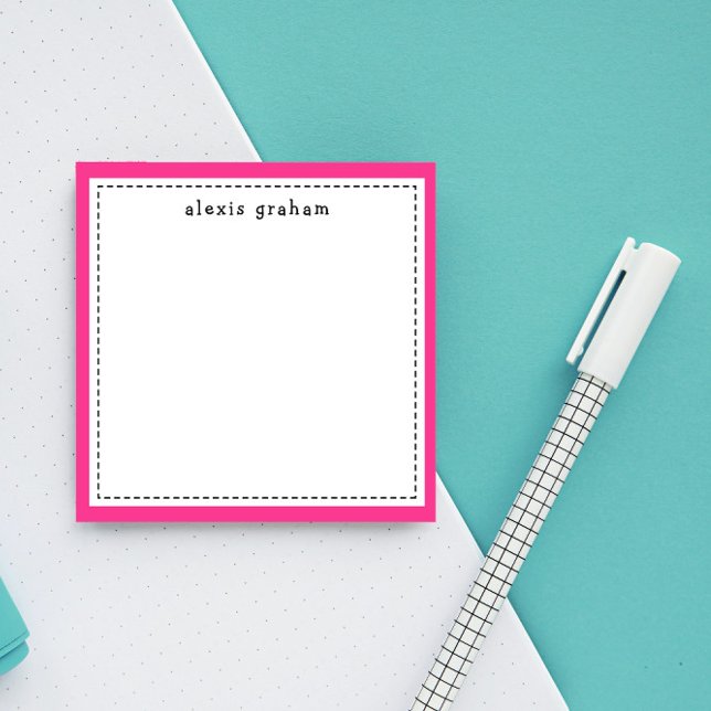 Hot Pink Border Add Name Personalised Post-it Notes (Creator Uploaded)