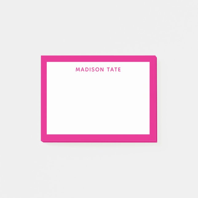 Hot Pink Border Modern Monogram Professional Post-it Notes (Front)