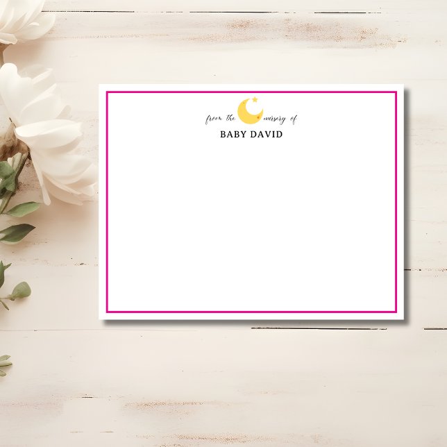 Hot Pink Border Moon Star Nursery Note Card (Creator Uploaded)