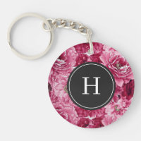 Hot Pink Botanical Peonies Pattern Monogram