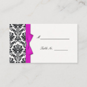 Hot Pink Bow Damask Wedding Placecards