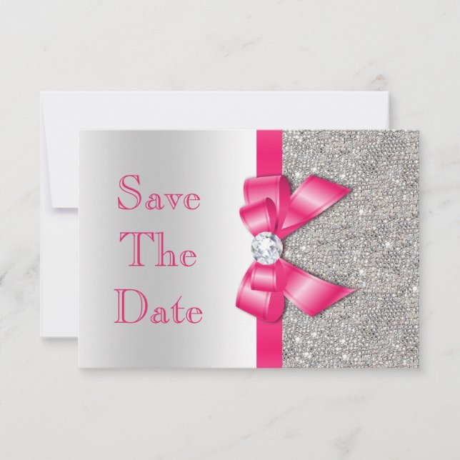 Hot Pink Bow Diamonds Save The Date Baby Shower (Front)