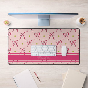 Hot Pink Bows Green Polka Dots Desk Mat