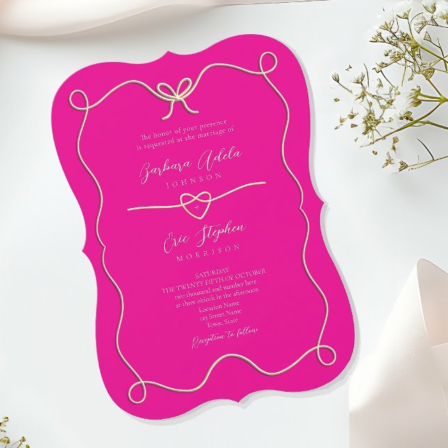 Hot Pink Bracket Wedding Invitation (Creator Uploaded)