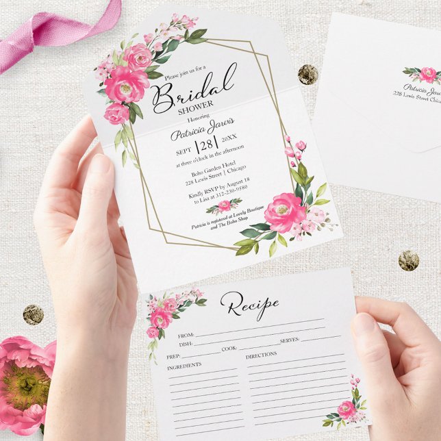 Hot Pink Bridal Shower Invitation With Recipe Card (Creator Uploaded)