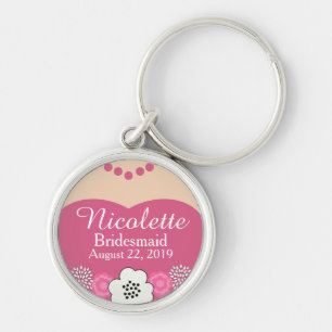Hot Pink Bridesmaid Wedding Keychain