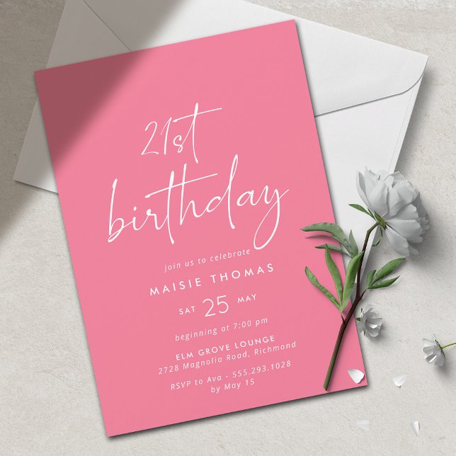 Hot Pink | Bright Colourful Girly 21st Birthday Invitation (Creator Uploaded)