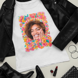 Hot Pink Bright Floral Disco Ball Birthday Photo T-Shirt