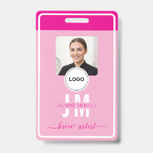 Hot Pink Brow Artist Monogram Photo ID Badge