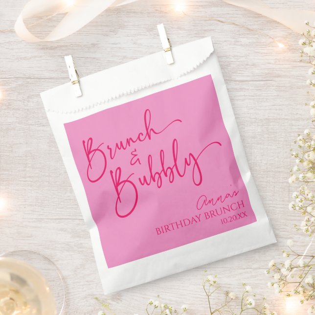 Hot Pink Brunch and Bubbly Birthday Brunch Party Favour Bag (Clipped)
