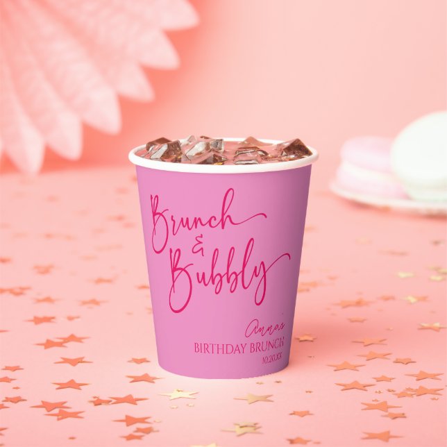 Hot Pink Brunch and Bubbly Birthday Brunch Party Paper Cups (Insitu)