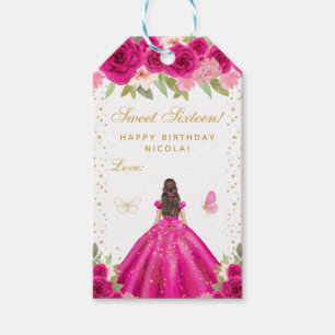 Hot Pink Brunette Hair Princess Sweet Sixteen Gift Tags