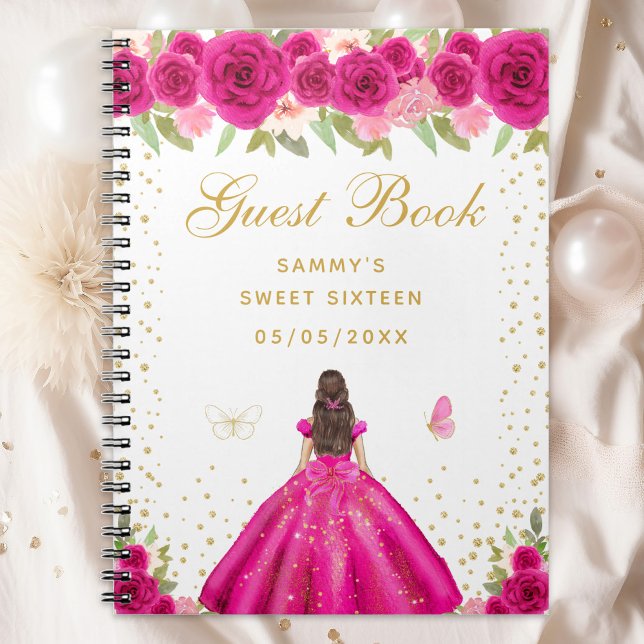 Hot Pink Brunette Hair Princess Sweet Sixteen Notebook (Creator Uploaded)