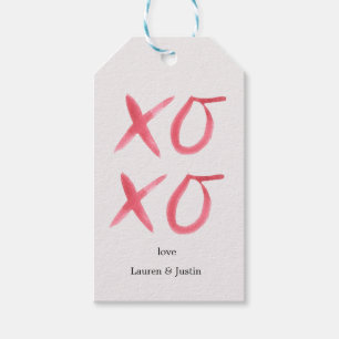 hot pink brush stroke hugs and kisses valentines gift tags