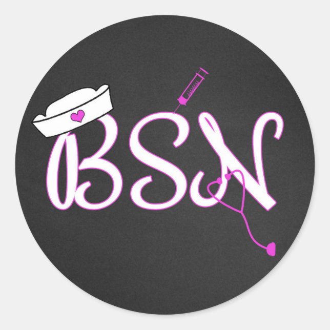 Hot Pink BSN nurse favour sticker / envelope seal (Front)