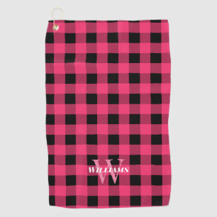 Hot Pink Buffalo Check Name & Initial Golf Towel