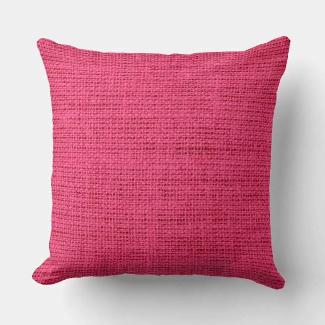 Hot Pink Burlap Linen Rustic Jute Cushion (Front)
