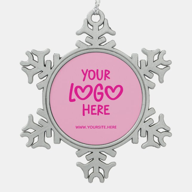 Hot Pink Business Logo Site Snowflake Pewter Christmas Ornament (Front)