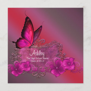 Hot Pink Butterfly Graduation Announcements