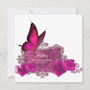 Hot Pink Butterfly Graduation Announcements