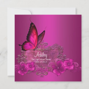 Hot Pink Butterfly Graduation Announcements