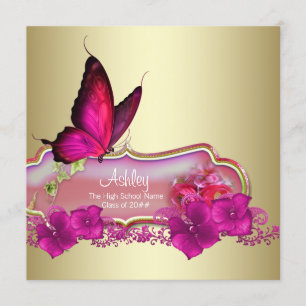 Hot Pink Butterfly Graduation Announcements
