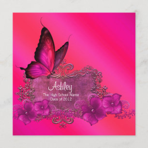Hot Pink Butterfly Graduation Announcements