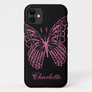 Hot Pink Butterfly iPhone 5Case-MateBarelyThere iPhone 11 Case