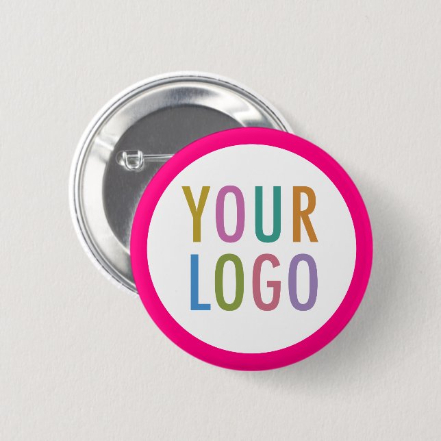 Hot Pink Button with Logo Custom Pin Back Badge (Front & Back)