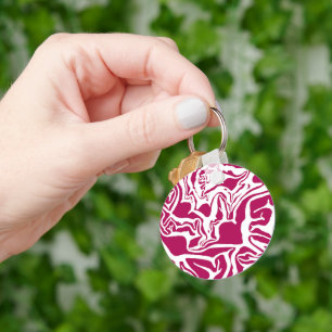 Hot Pink Cabbage Print Key Ring