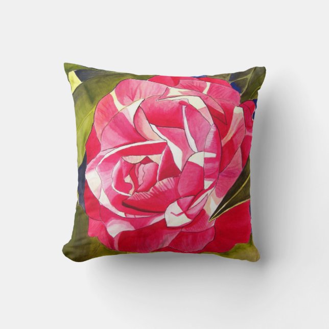 Hot pink Camellia floral Cushion (Front)