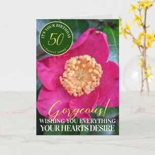 Hot Pink Camellia Flower Happy Birthday Card