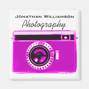 Hot Pink Camera Photography Business Magnet