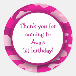 Hot Pink Camo Birthday Party Favor Stickers