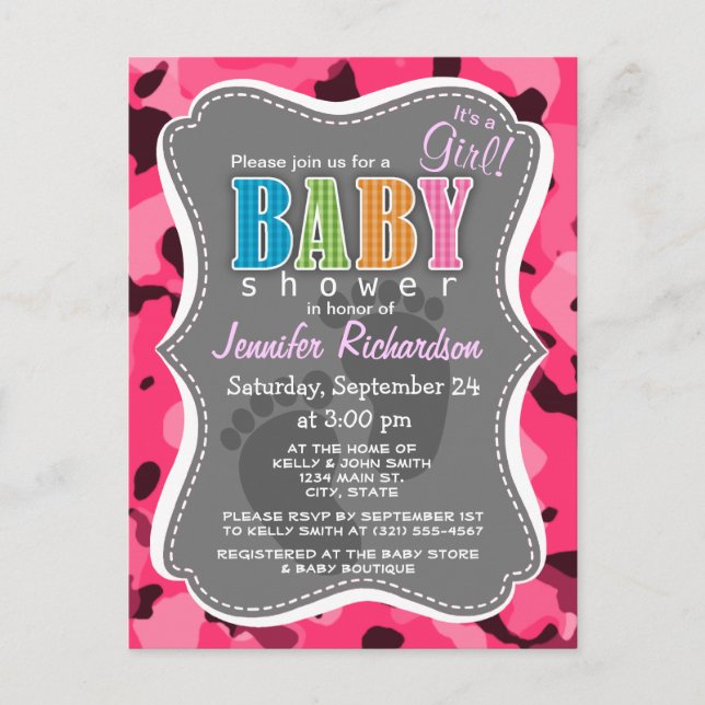 Hot Pink Camo; Camouflage Invitation Postcard (Front)