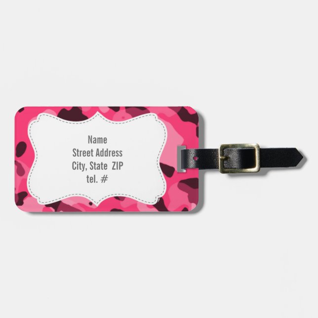 Hot Pink Camo; Camouflage Luggage Tag (Front Horizontal)