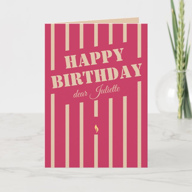 Hot pink candle happy birthday greeting card (Front)