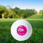 Hot pink cart name  golf balls<br><div class="desc">Personalise and add your name.    Hot pink background. Decorated with a pink golf cart with a girly bow.  White curved text.</div>