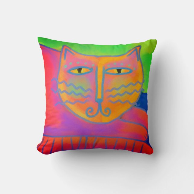 Hot Pink Cat Abstract Art Cushion (Front)