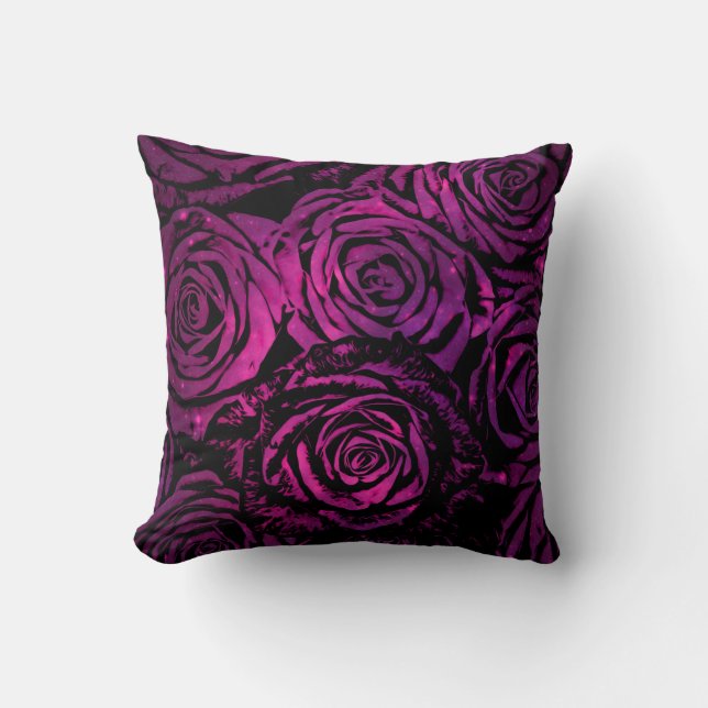 Hot Pink Celestial Floral Roses Cushion (Front)