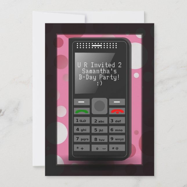 Hot Pink Cell Phone Teen Birthday Party Invitation (Front)