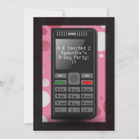 Hot Pink Cell Phone Teen Birthday Party Invitation