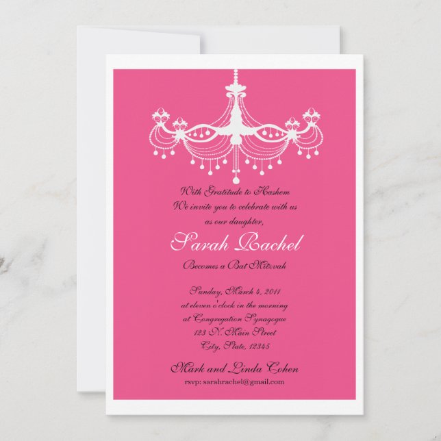 Hot Pink Chandelier Invitation (Front)