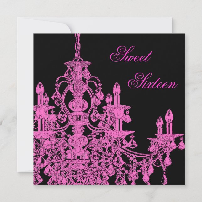 Hot Pink Chandelier Sweet Sixteen Party Invitation (Front)