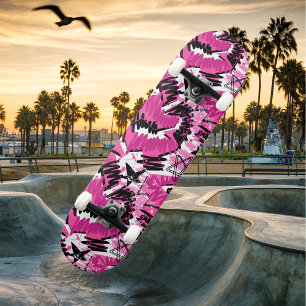 Hot Pink Chaos - Bright Pink Tropical Skateboard