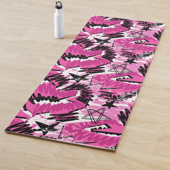 Hot Pink Chaos - Bright Pink Tropical Yoga Mat (In Situ)